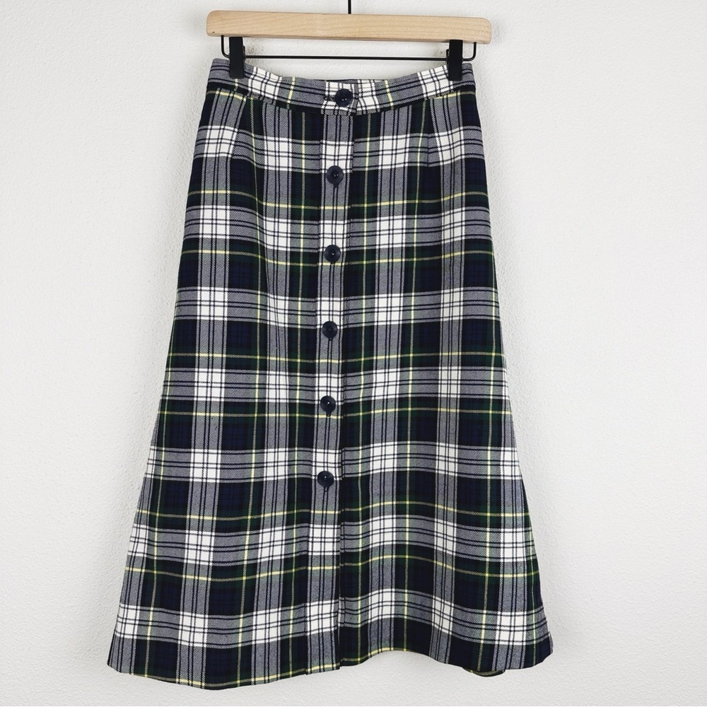 Vintage Handmade Plaid A-line Mid Length Button Front Skirt